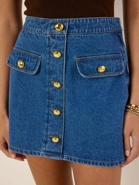 NWT English Factory GOLD BUTTON DENIM MINI SKIRT - size small